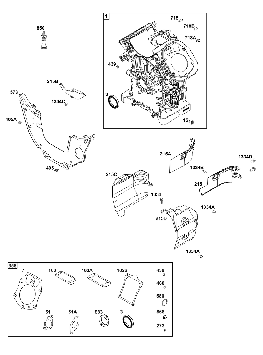 Cylinder Group Diagram and Parts List for 61E477-0015-J1 400000 - 699999 Briggs and Stratton Engine